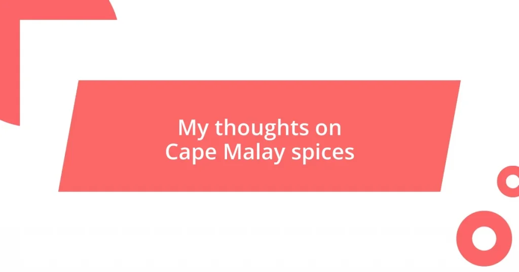 My thoughts on Cape Malay spices